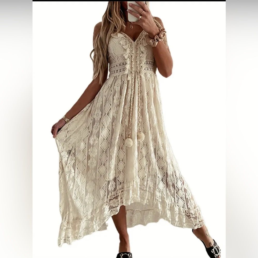 Boho Lace High-Low Dress in Cream